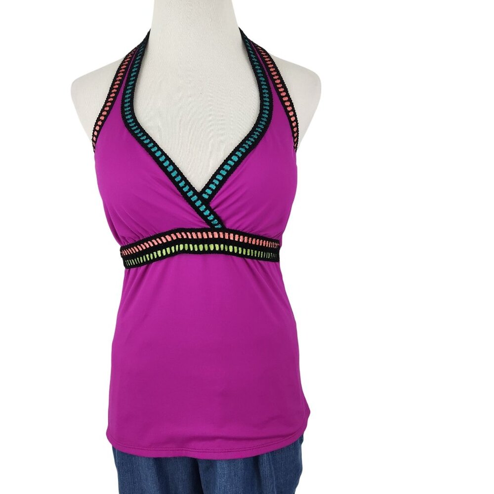 La Blanca Tankini‎ Swim Top Women's Size 34D Built In Wireless Bra Halter Purple